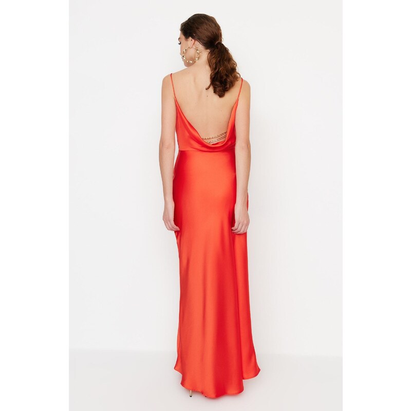 Trendyol Orange Lined Woven Satin Evening Dress