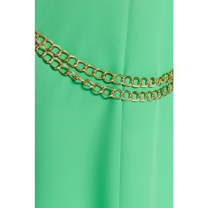 Trendyol Green Crepe Evening Dress with a Chain Waist and a Chain Belt, in a comfortable fit