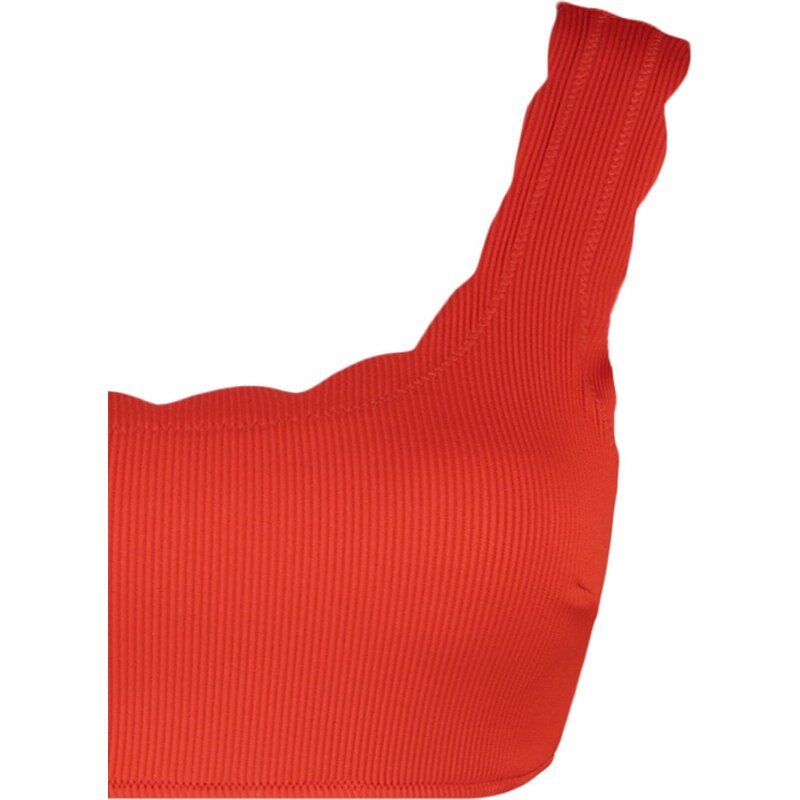 Trendyol červený laserem řezaný texturovaný horní díl bikin na jedno rameno