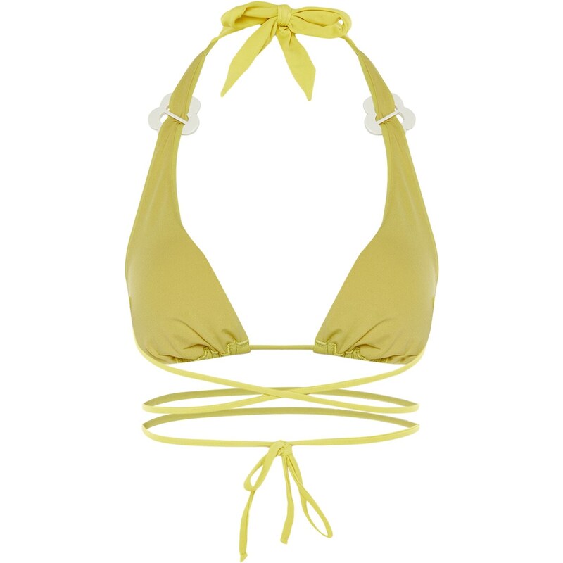 Trendyol Oil Green Triangle Tie Bikini Top