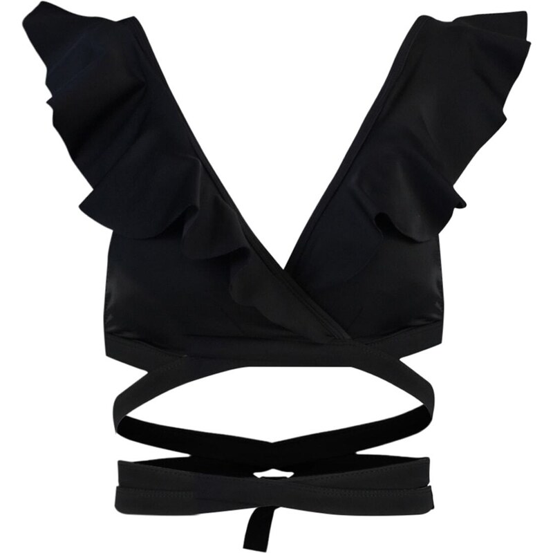 Trendyol Black Triangle Flounce Bikini Top