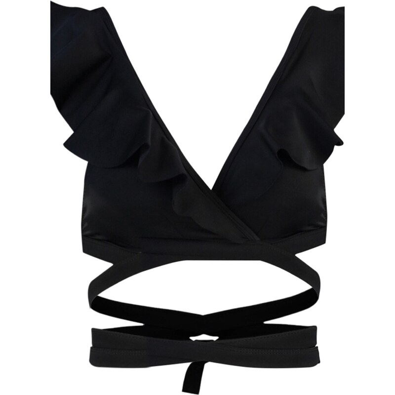 Trendyol Black Triangle Flounce Bikini Top