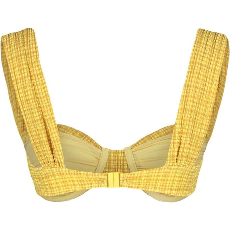 Trendyol Mustard Gingham Textured Underwire Bikini Tops