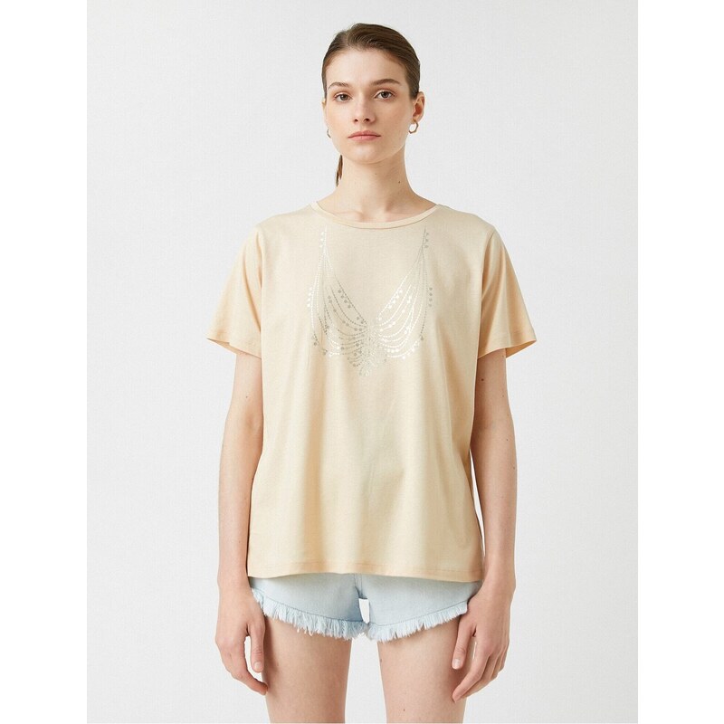 Koton Printed T-Shirt Crew Neck Short Sleeve Modal Blended