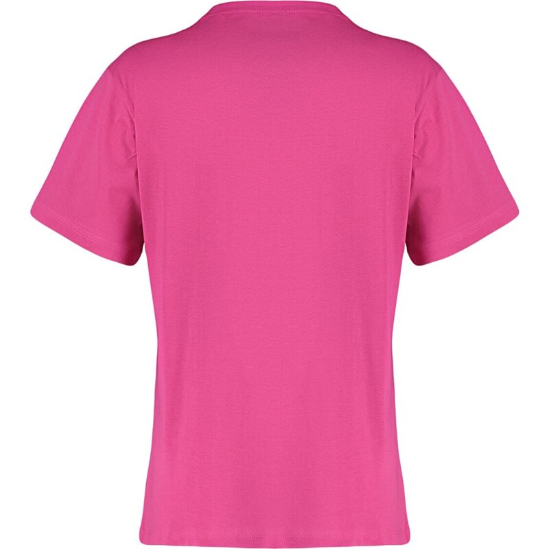 Trendyol Fuchsia 100% Cotton Embroidered Boyfriend Crew Neck Knitted T-Shirt
