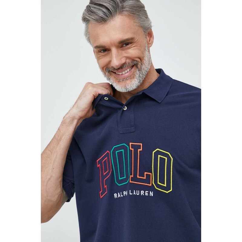 Bavlněné polo tričko Polo Ralph Lauren tmavomodrá barva, s aplikací