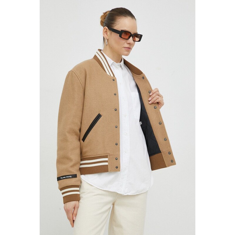 Vlněná bomber bunda Filling Pieces Varsity Jacket hnědá barva, přechodná, 81422209985