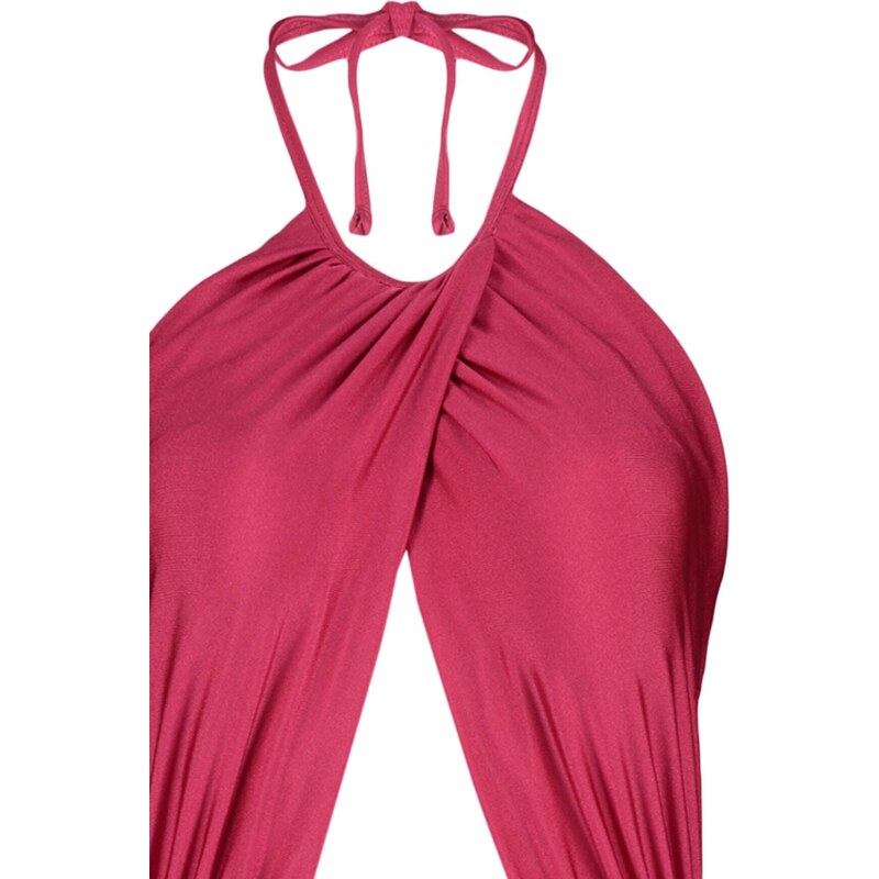 Plavky Trendyol Claret Red s výstřihem kolem krku s výstřihem/okny a normálními nohavicemi