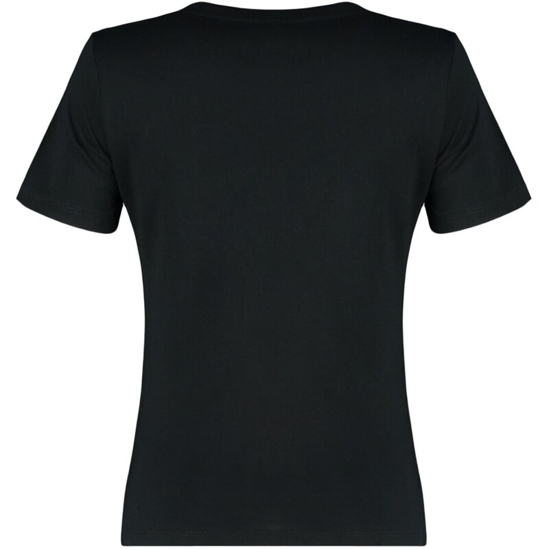 Trendyol Black 100% Cotton Basic V-Neck Knitted T-Shirt