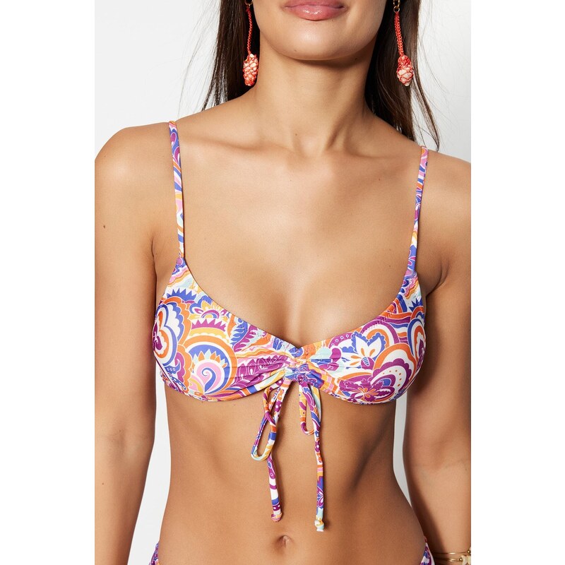 Trendyol Abstract Patterned Bralette Drawstring Bikini Top