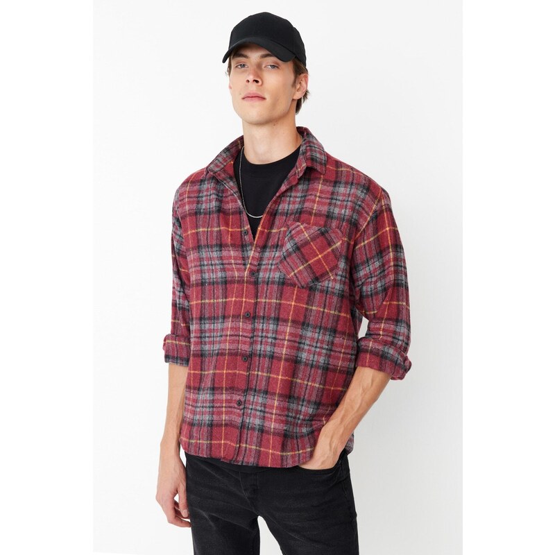 Trendyol Men's Burgundy Regular Fit Lumberjack Plaid Shirt