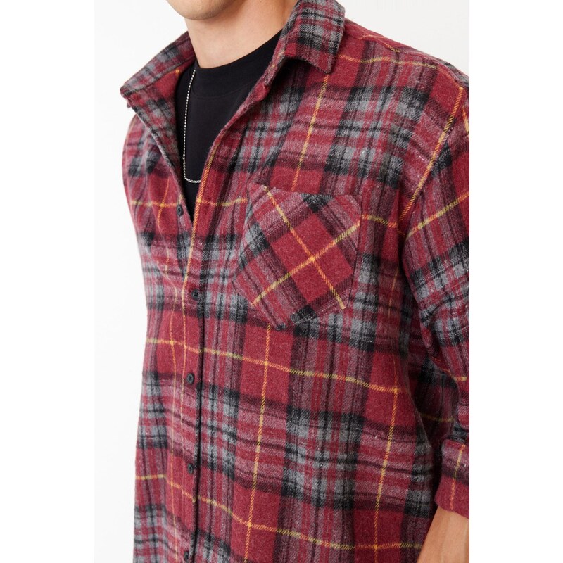 Trendyol Men's Burgundy Regular Fit Lumberjack Plaid Shirt