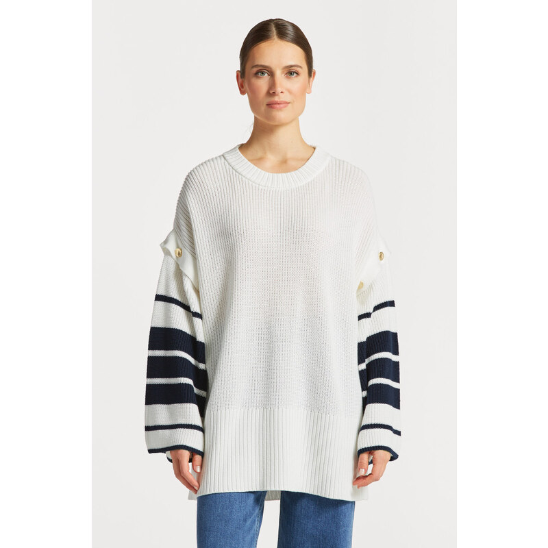 SVETR GANT OVERSIZED STRIPED C-NECK bílá XS