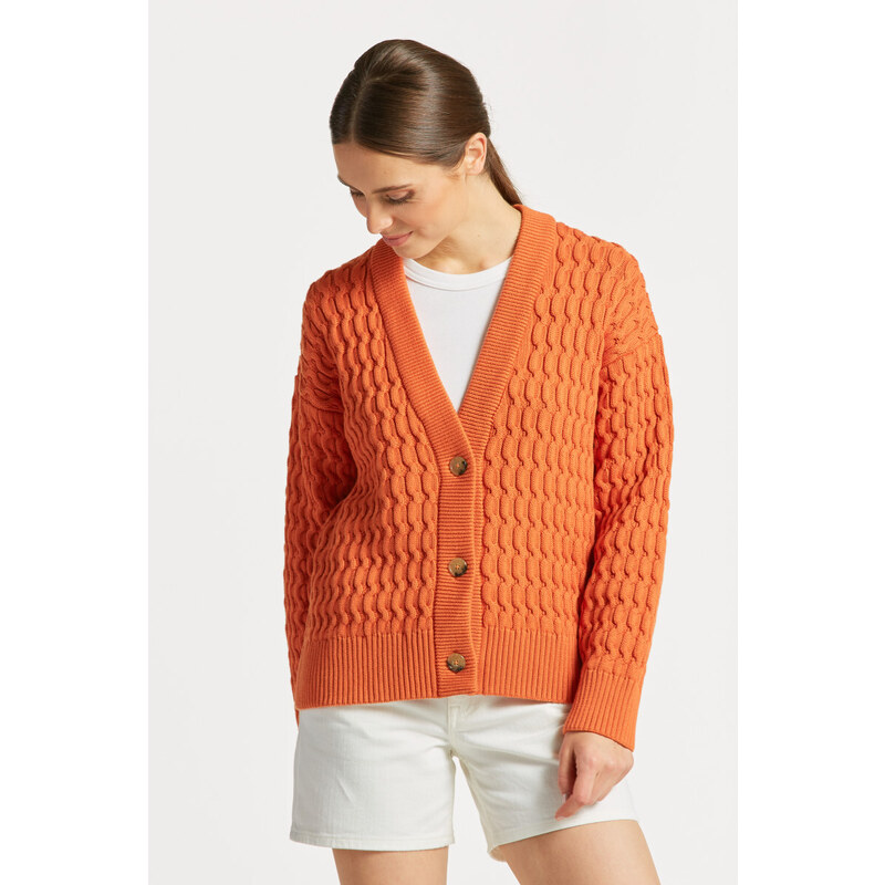 SVETR GANT COTTON TEXTURE V-NECK CARDIGAN oranžová S