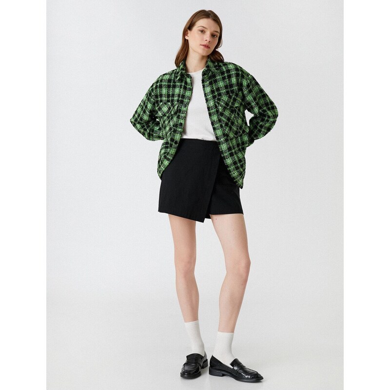 Koton Checkered Long Sleeve Jacket with Pockets