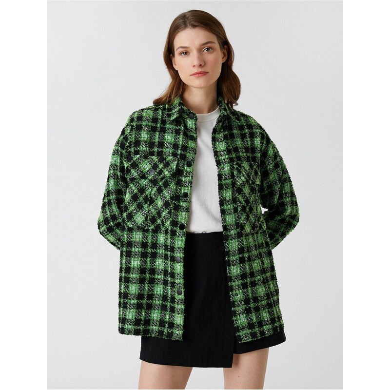 Koton Checkered Long Sleeve Jacket with Pockets