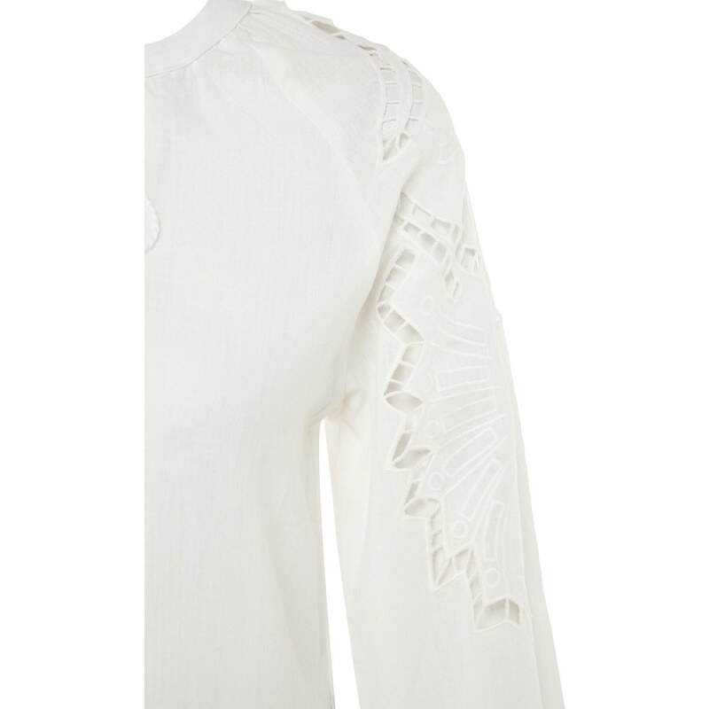 Trendyol White Midi Woven Kimono&Caftan 100% Cotton with Tassels