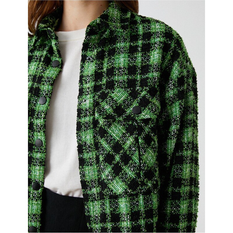Koton Checkered Long Sleeve Jacket with Pockets