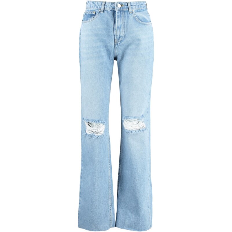 Trendyol modré roztrhané džíny s vysokým pasem a širokými nohavicemi
