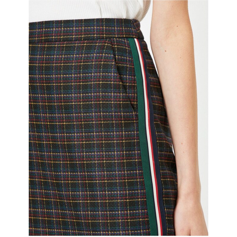 Koton Normal Waist Checked Pocket Detailed Midi Skirt