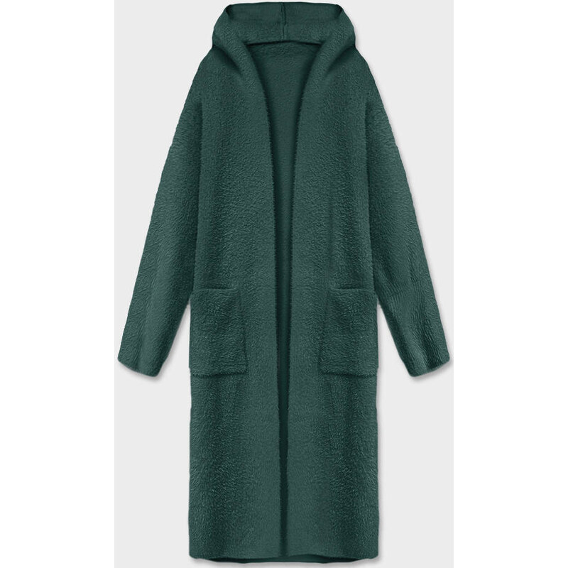 Dlouhý vlněný kabát alpaka s kapucí MODA105 zelený - GLAMI.cz