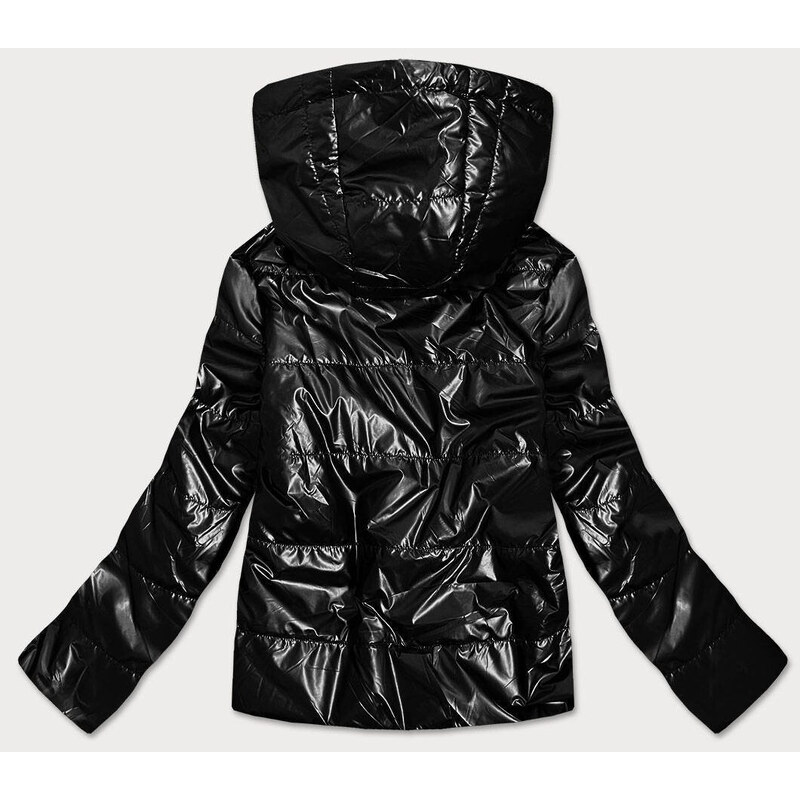 S'WEST Lesklá černá dámská bunda s kapucí (B9575)