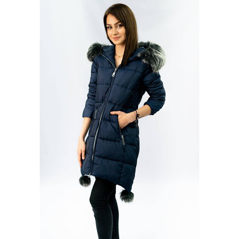 G-STONE Tmavě modrá dámská zimní bunda s prodlouženými boky (GWW6788X)