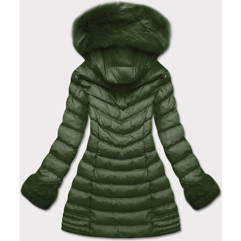 SPEED.A Prošívaná dámská zimní bunda v khaki barvě s kapucí (w750-1)