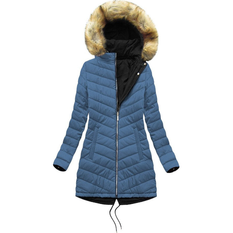 MHM Černo-světle modrá oboustranná dámská zimní bunda s kapucí (W214BIG)