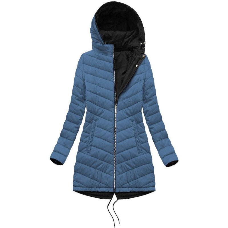 MHM Černo-světle modrá oboustranná dámská zimní bunda s kapucí (W214BIG)