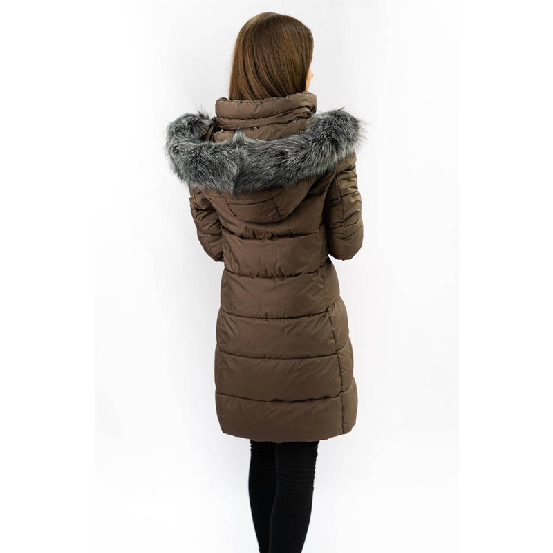 Libland Hnědá prošívaná dámská zimní bunda (7701)