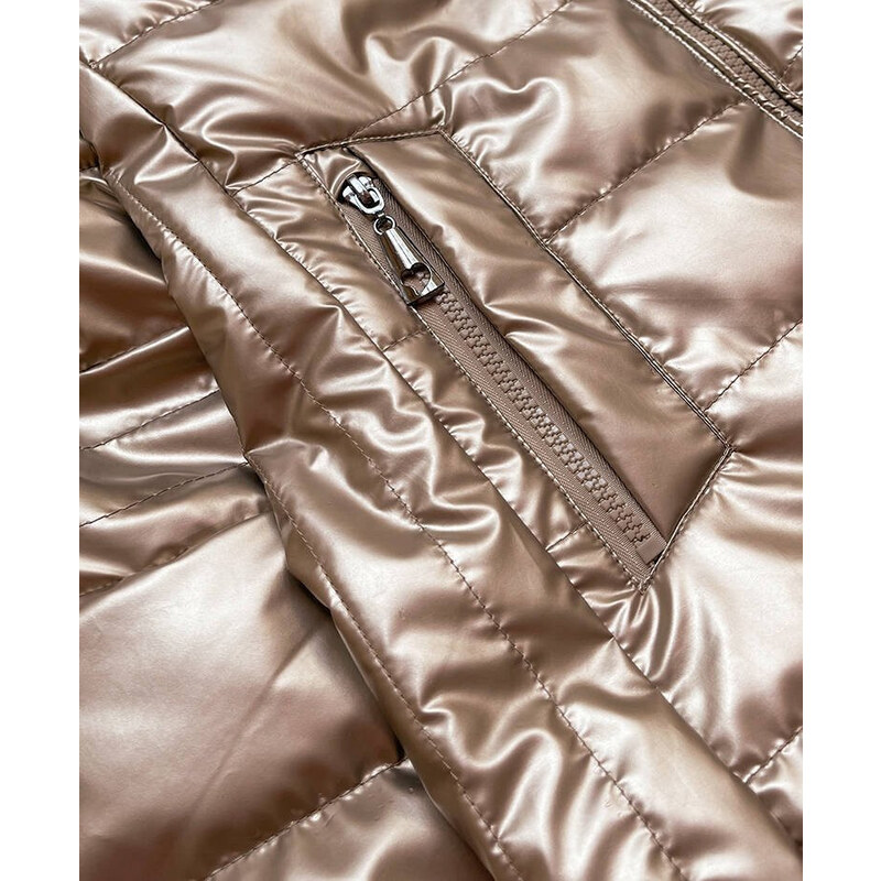 6&8 Fashion Lesklá dámská prošívaná bunda v barvě cappuccino (2021-04)