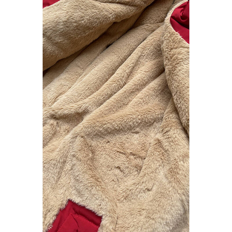 MHM Červeno-béžová teplá dámská zimní bunda (W559)