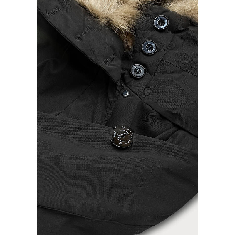LHD Černá dámská zimní prošívaná bunda s kožešinou (M-137)