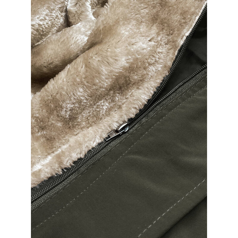 LHD Dámská zimní bunda v army barvě s kožešinovou odepínací podšívkou (M-21005)