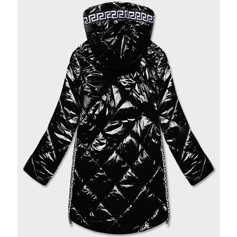 Libland Lehká černá lesklá dámská bunda s lemovkami (LD7258BIG)