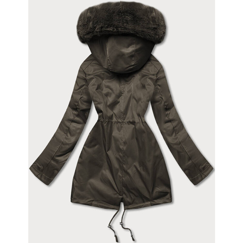 S'WEST Dámská zimní bunda v khaki barvě s kožešinovou podšívkou (B550-11)