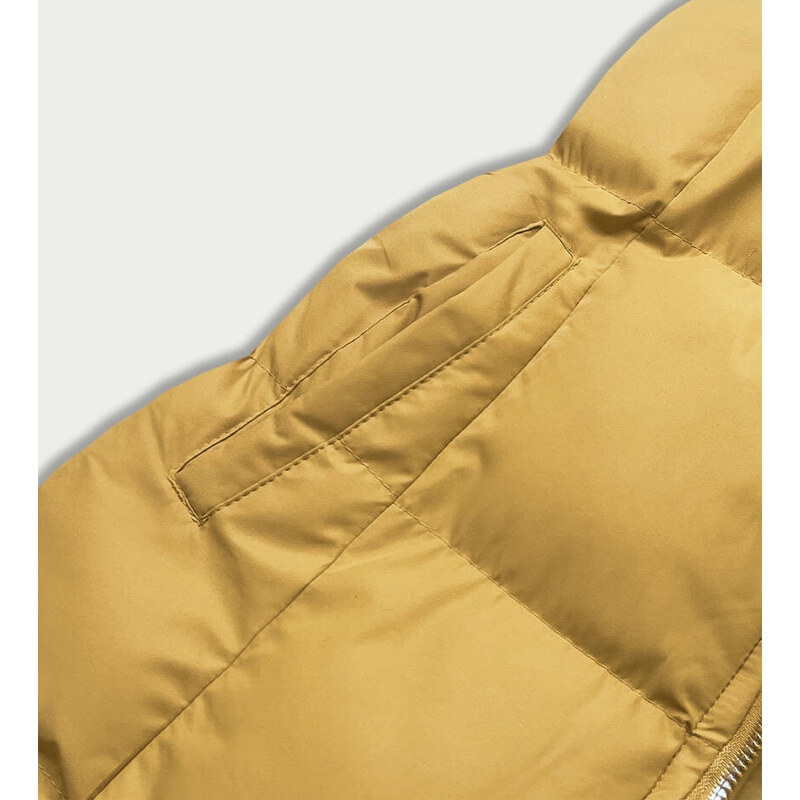 J.STYLE Tmavě žlutá péřová dámská vesta s kapucí (5M721-254)