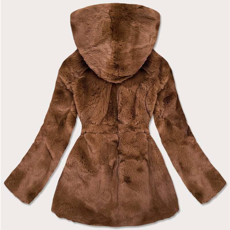 S'WEST Hnědá dámská bunda - kožíšek s kapucí (BR9743-22)