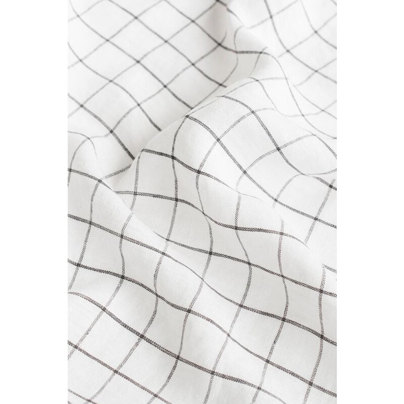 Magic Linen Lněné prostěradlo Charcoal grid 160x200x23cm
