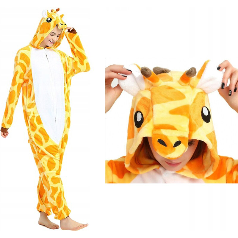 EKW Unisex zvířecí Kigurumi overal Žirafa žlutá S