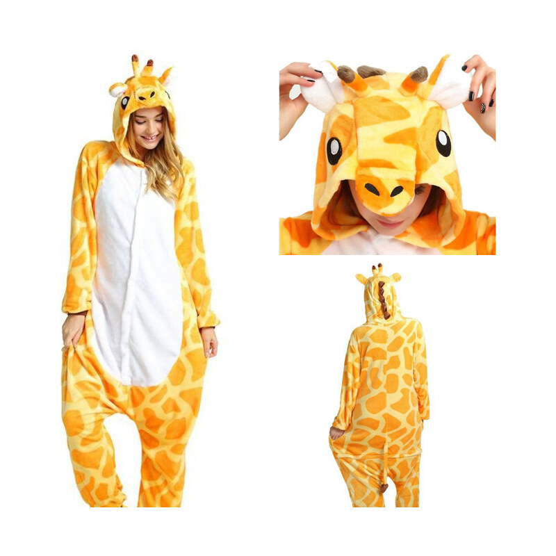 EKW Unisex zvířecí Kigurumi overal Žirafa žlutá S