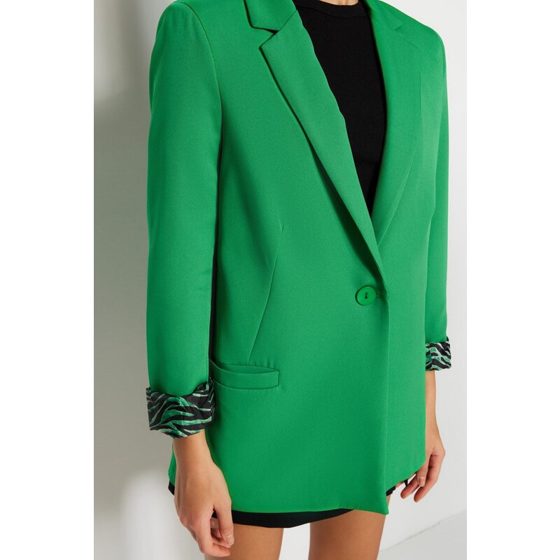 Trendyol Green Regular Lining Detailed Woven Blazer Jacket