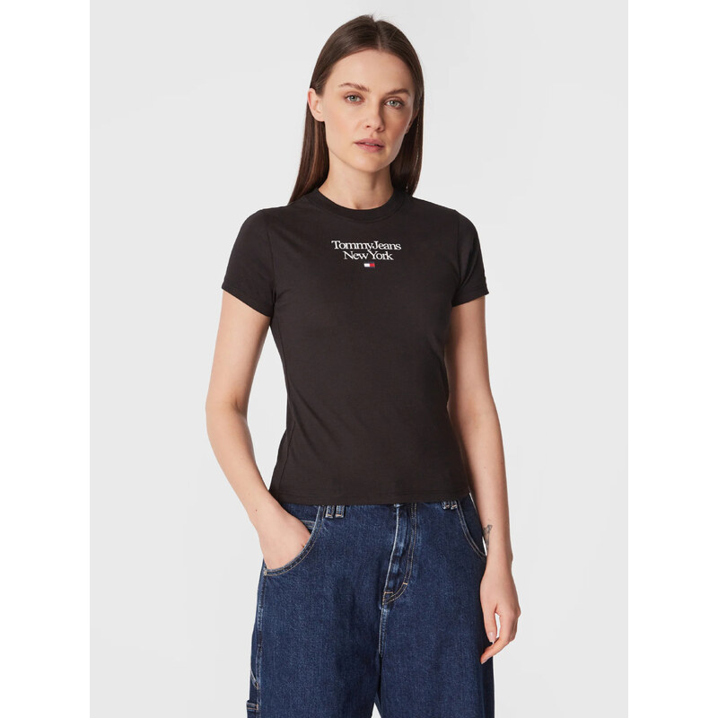 Tommy Jeans dámské černé tričko ESSENTIAL LOGO