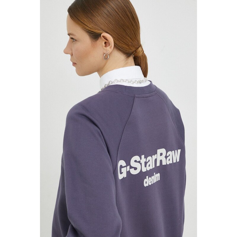 Bavlněná mikina G-Star Raw dámská, fialová barva, s potiskem