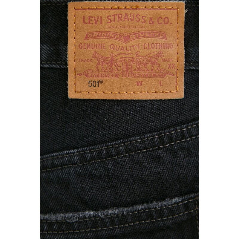 Džínové šortky Levi's dámské, černá barva, hladké, high waist
