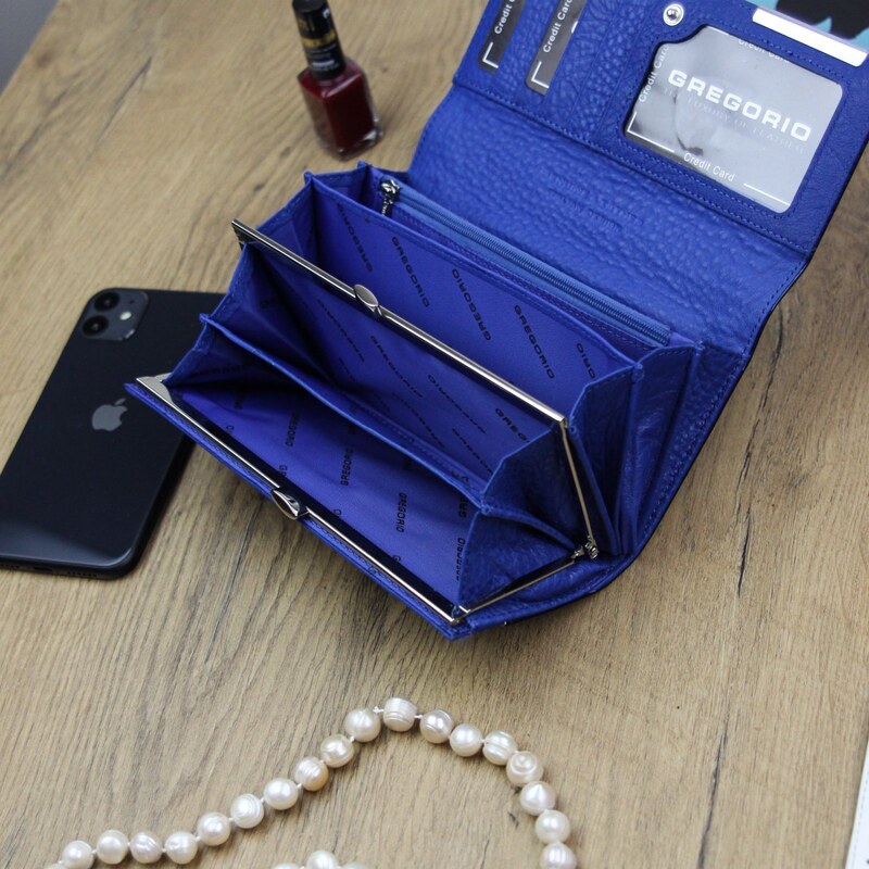 Gregorio Luxusní velká dámská kožená peněženka Fredy, modrá