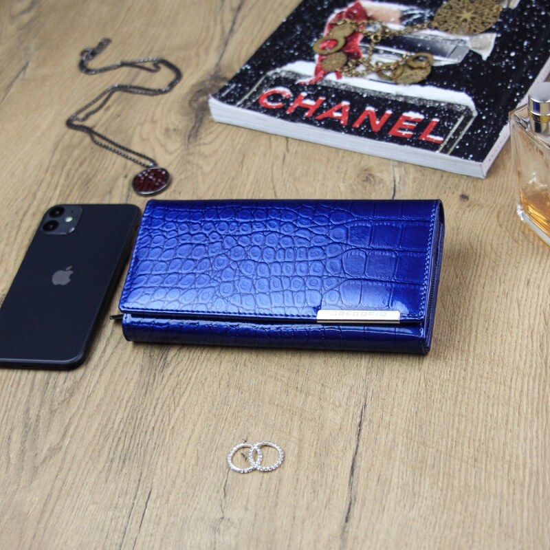 Gregorio Luxusní velká dámská kožená peněženka Somra, modrá