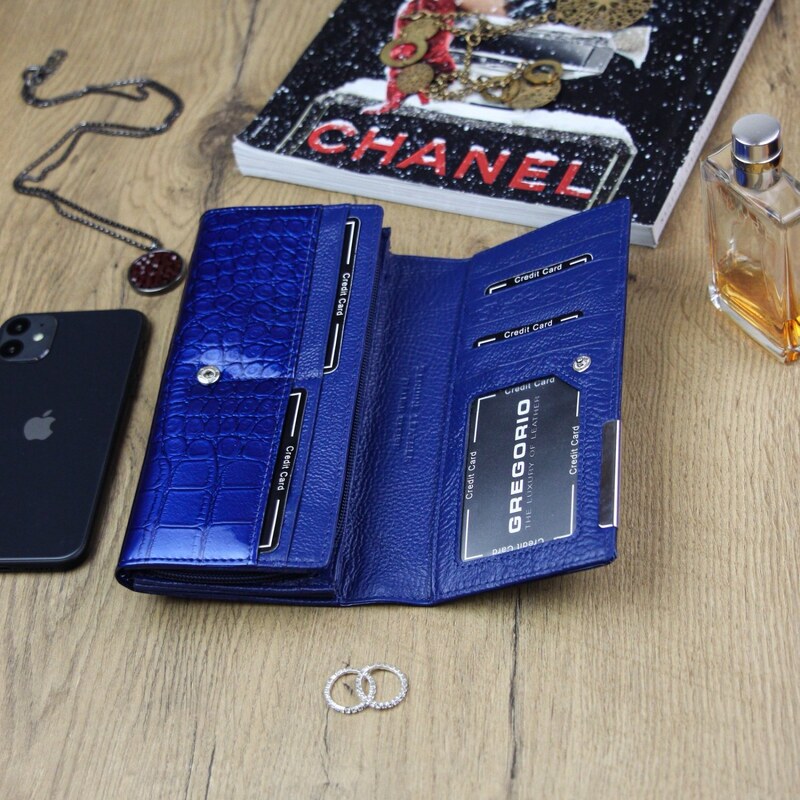 Gregorio Luxusní velká dámská kožená peněženka Somra, modrá