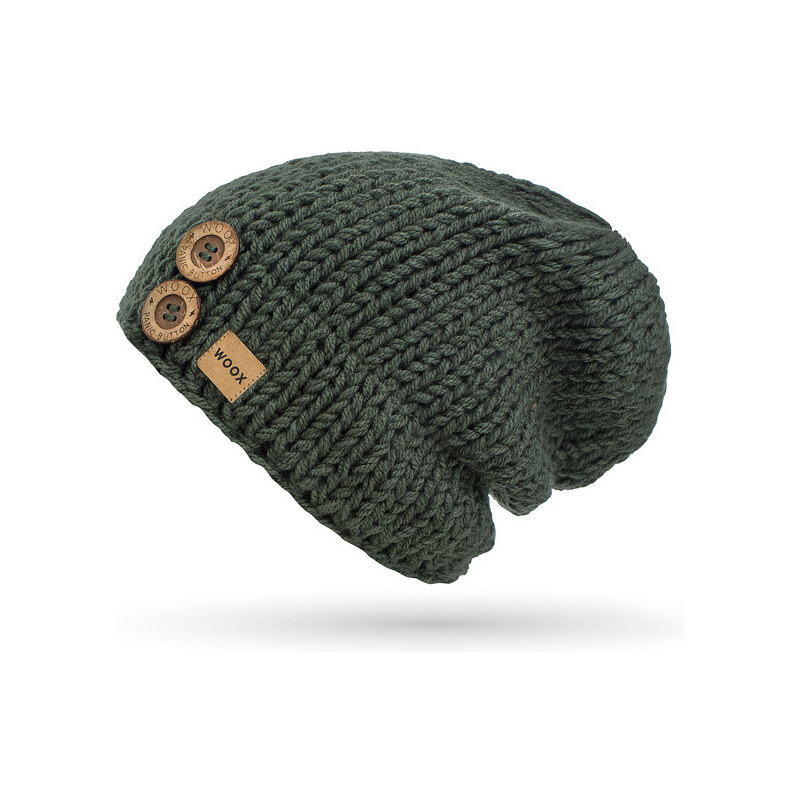 Čepice WOOX Dark Olive Button Beanie